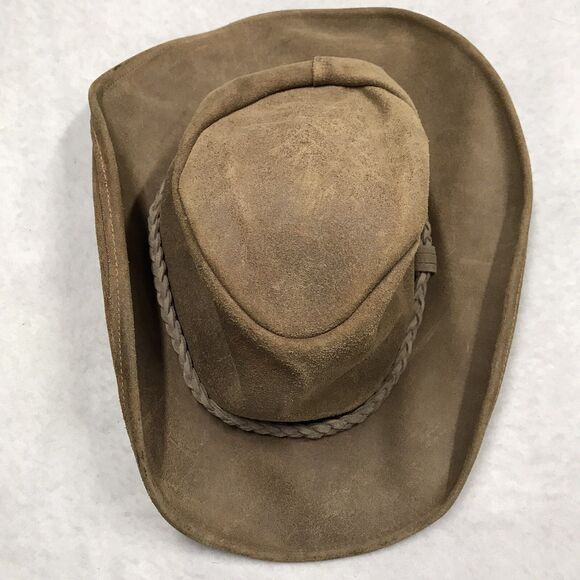 MINNETONKA Leather Stetson Fedora Men L Brown Braid Strap Western Outback - Picture 3 of 12